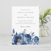 Dusky Blue Gold Floral Faire-part de mariage (Debout devant)