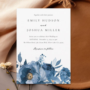 Dusky Blue Gold Floral Faire-part de mariage
