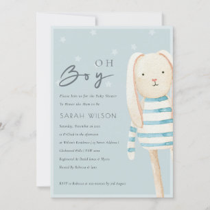 Dusky Blue Gray Bunny Oh Boy Baby shower nodigt ui Bedankkaart