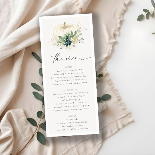 Dusky Blue Green Gold Succulent Pumpkin Weddenscha Menu