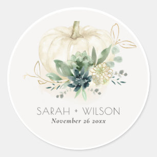 Dusky Blue Green Gold Succulent Pumpkin Weddenscha Ronde Sticker