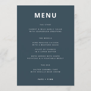 Dusky Blue Scandinavische minimalistische bruilo Menu