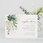 Dusky Blue Succulent Foliage Couples Invitation do (Debout devant)