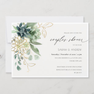 Dusky Blue Succulent Foliage Couples Invitation do