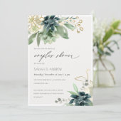 Dusky Blue Succulent Foliage Couples Shower Invite Bedankkaart (Staand voorkant)