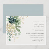 Dusky Blue Succulent Foliage Wedding Invite Bedankkaart (Voorkant / Achterkant)