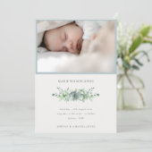 Dusky Blue Succulent Photo Faire-part de naissance (Debout devant)