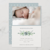 Dusky Blue Succulent Photo Faire-part de naissance (Devant / Derrière)
