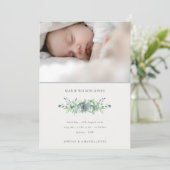 Dusky Blue Succulent Photo Faire-part de naissance (Debout devant)