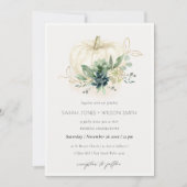 Dusky Blue Succulent Pumpkin Weddenschap Invite Bedankkaart (Voorkant)