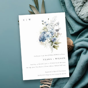 Dusky Blue Waterverf Cottage Flora Couples Shower Kaart