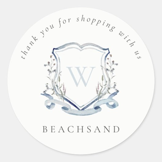 Dusky Blue Wildflower Crest Bedankt voor je winkel Ronde Sticker (Voorkant)