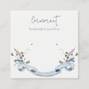 Dusky Blue Wildflower Ribbon Stud Earring Holder Vierkante Visitekaartje