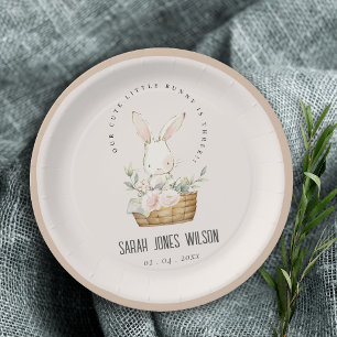 Dusky Blush Bunny In Bloemenmand Kids Verjaardag Papieren Bordje