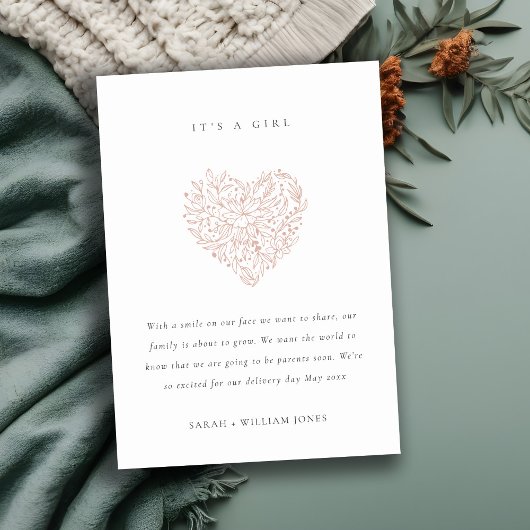 Dusky Blush Floral Heart Baby Faire-part