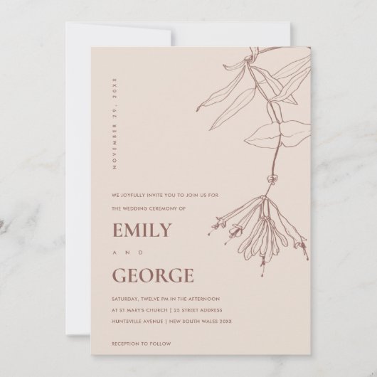DUSKY BLUSH LINE DRAADLOOS WEDDING INVITE BEDANKKAART (Voorkant)