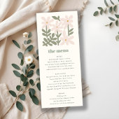 Dusky Blush Retro Minimal Floral Wedding Menu Kaar Kaart