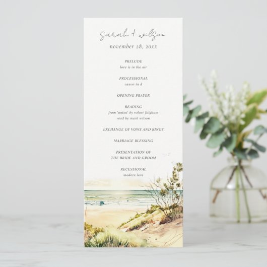 Dusky Coastal Beach Sun Seascape Wedding Programme (Debout devant)