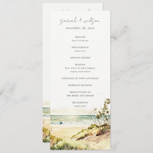 Dusky Coastal Beach Sun Seascape Wedding Programme (Devant / Derrière)