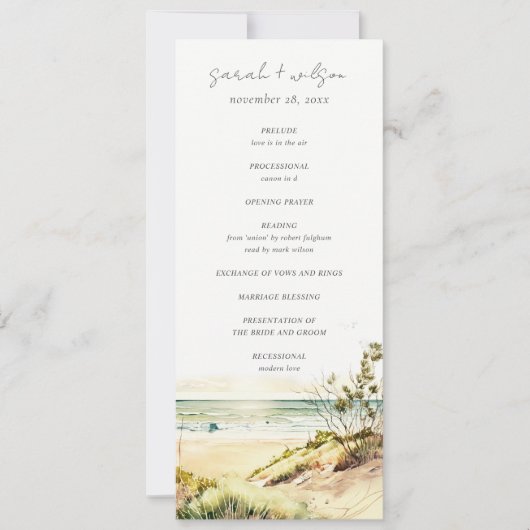 Dusky Coastal Beach Sun Seascape Wedding Programme (Devant)