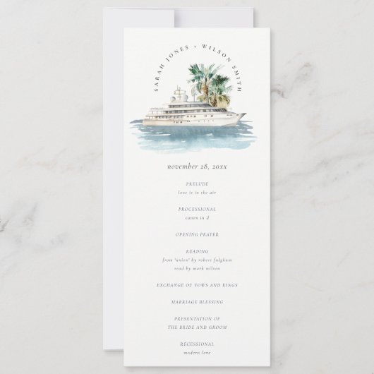 Dusky Cruise Ship Palm Seascape Wedding Programme (Devant)