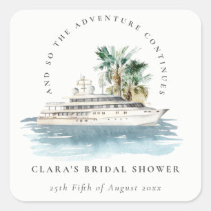 Dusky Cruise Ship Palm Zeelandschap Bruidsdouche Vierkante Sticker