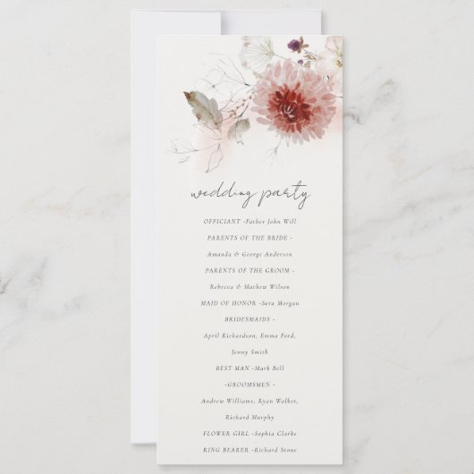 Dusky Fall Marsala Blush Floral Wedding Programme (Dos)