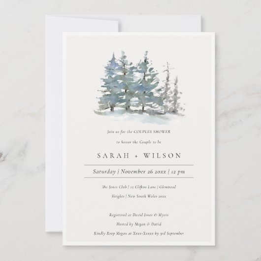 Dusky Green Blue Pine Woods Couples Invitation dou (Devant)