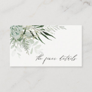 Dusky Green Leafy Fern Succulent Wedding Details Visitekaartje