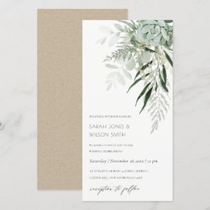 Dusky Green Leafy Fern Succulent Wedding Invite Bedankkaart