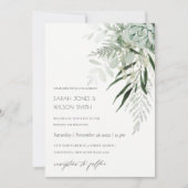 Dusky Green Leafy Fern Succulent Wedding Invite Bedankkaart (Voorkant)