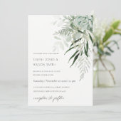 Dusky Green Leafy Fern Succulent Wedding Invite Bedankkaart (Staand voorkant)