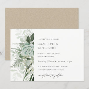 Dusky Green Leafy Fern Succulent Wedding Invite Bedankkaart