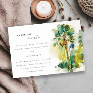 Dusky Green Tropical Palm Trees Wedding Reception Informatiekaartje