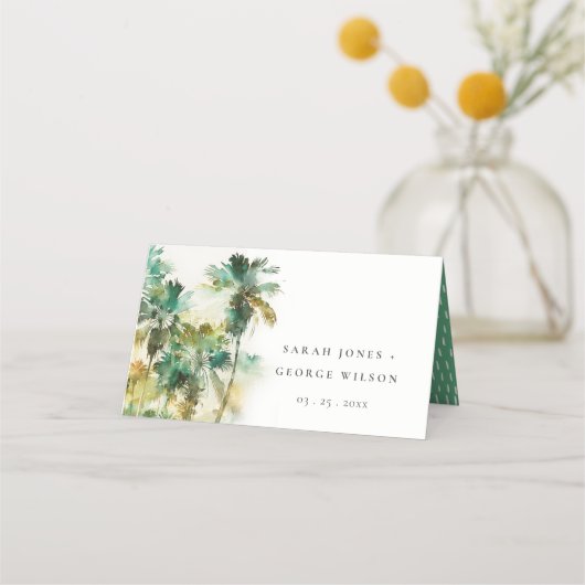 Dusky Green Tropical Waterverf Palm Trees Wedding (Voorkant)