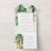 Dusky Green Tropical Waterverf Palm Trees Wedding All In One Uitnodiging (Binnen)