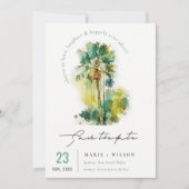 Dusky Green Yellow Tropical Waterverf Palm Trees Save The Date (Voorkant)
