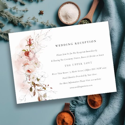 Dusky Herfst Marsala Blush Bloemen Bruiloft Recept Informatiekaartje