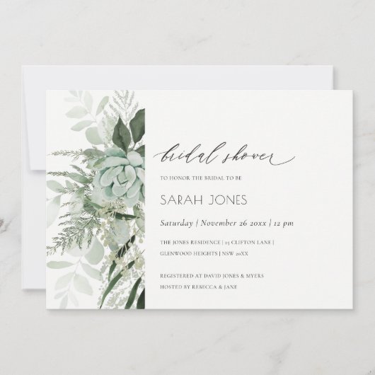 Dusky Leafy Fern Succulent Invitation Fête des mar (Devant)