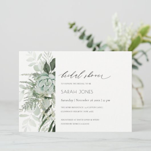 Dusky Leafy Fern Succulent Invitation Fête des mar (Debout devant)