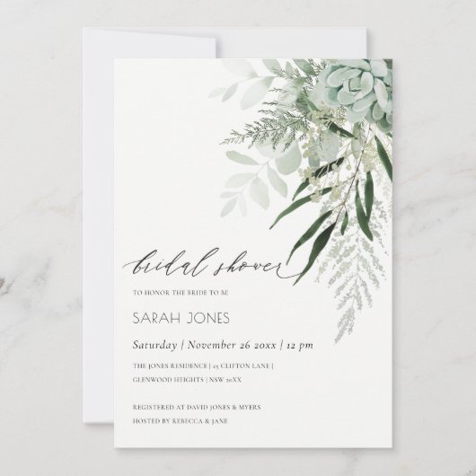Dusky Leafy Fern Succulent Invitation Fête des mar (Devant)