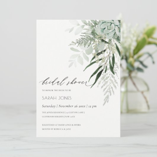 Dusky Leafy Fern Succulent Invitation Fête des mar (Debout devant)