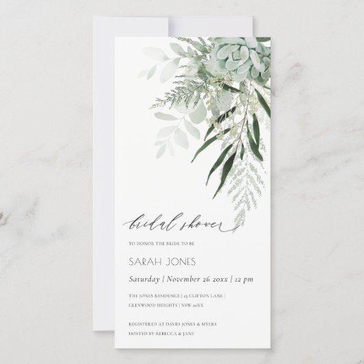 Dusky Leafy Fern Succulent Invitation Fête des mar (Devant)