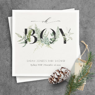 Dusky Leafy Fern Succulent Oh Boy Baby shower Servet