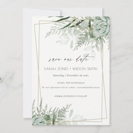 Dusky Leafy Fern Succulent Save the Date Kaart (Voorkant)