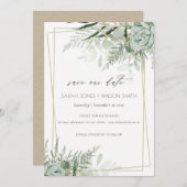 Dusky Leafy Fern Succulent Save the Date Kaart (Voorkant / Achterkant)