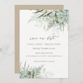 Dusky Leafy Fern Succulent Save the Date Kaart (Voorkant / Achterkant)
