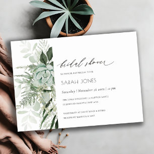 Dusky Leafy Fern Succulent Vrijgezellenfeest Invit Bedankkaart
