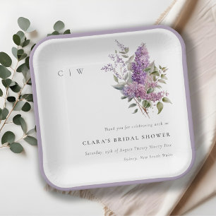 Dusky Lilac Watercolor Cottage Flora Bruidsdouche Papieren Bordje