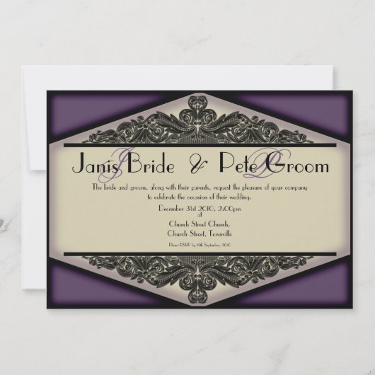 Dusky Paarse -monogrammed, bruiloft invitati Kaart (Voorkant)